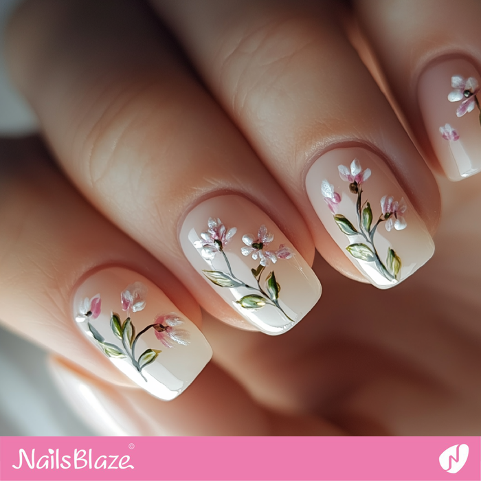 Nude Nails Simple Flower Design | Spring Flower Nails- NB7943