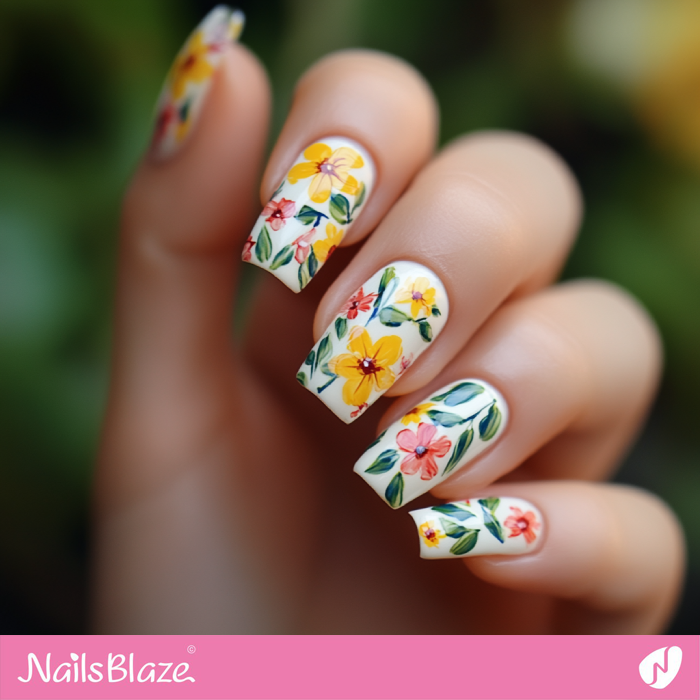 Long Square Nails with Flowers | Spring Flower Nails- NB7917