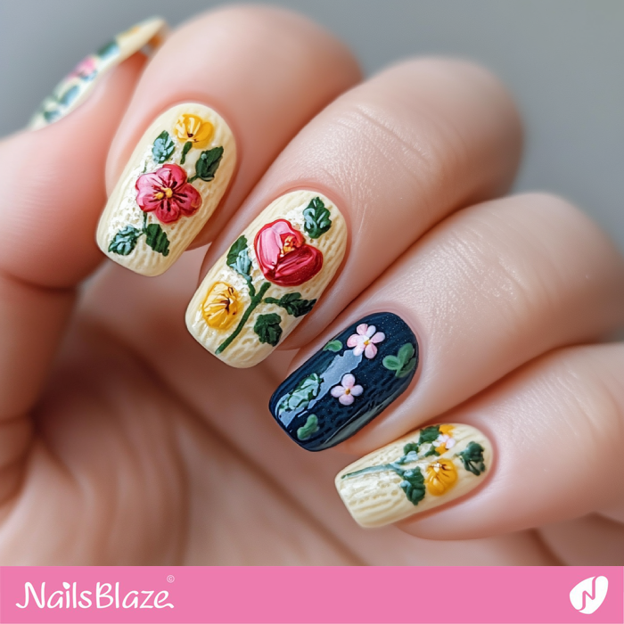 Textured Flower Nails Design for a Vintage Look | Spring Flower Nails- NB7919