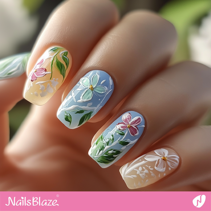 Hand-Painted Flower Nails Design | Spring Flower Nails- NB7920