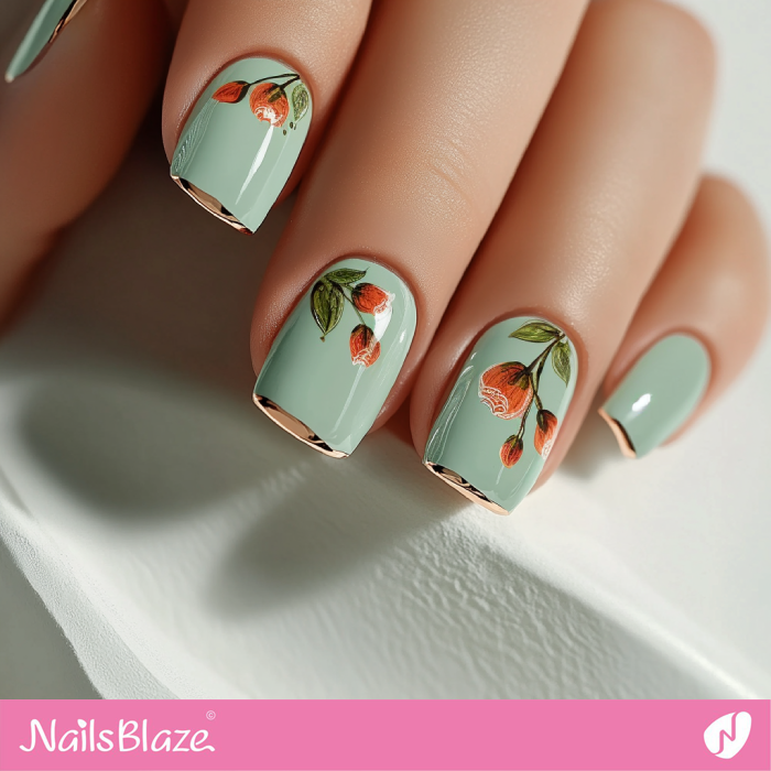 Short French Nails with Flowers | Spring Flower Nails- NB7922