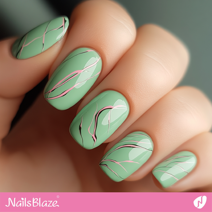 Short Mint Green Nails Abstract Design | Spring Pastel Nails- NB7910