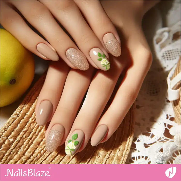 Glitter Lemon Nail Design for Summer Time | Summer Nails - NB5224