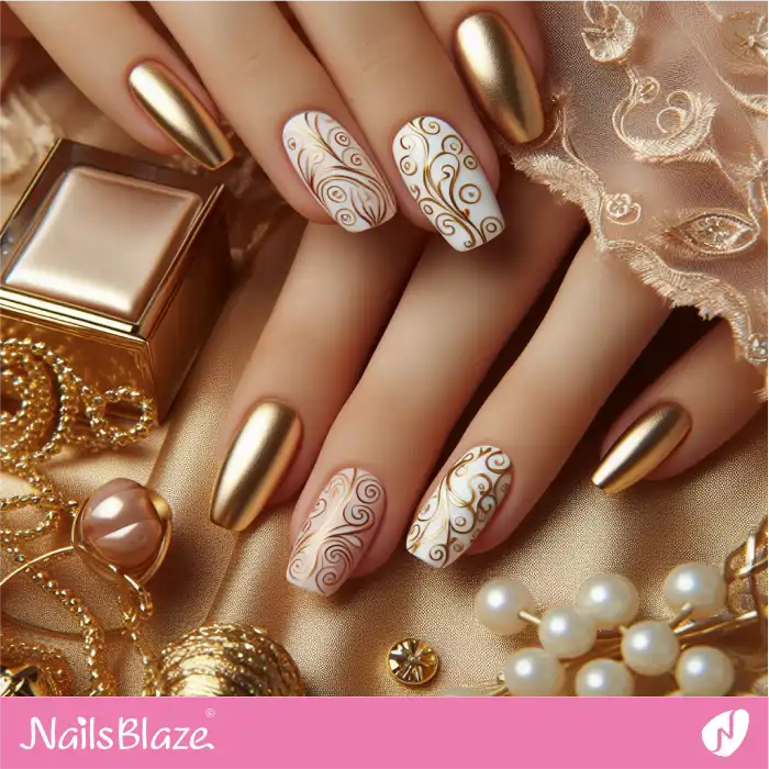Gold Swirls Design on Nails | Swirl Nails - NB4506