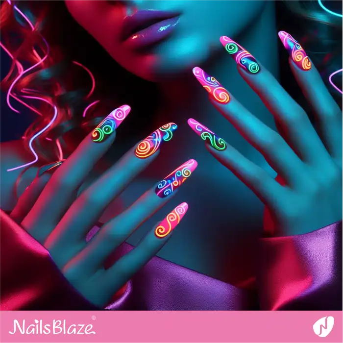 Colorful Neon Swirls on Nails | Swirl Nails - NB4509
