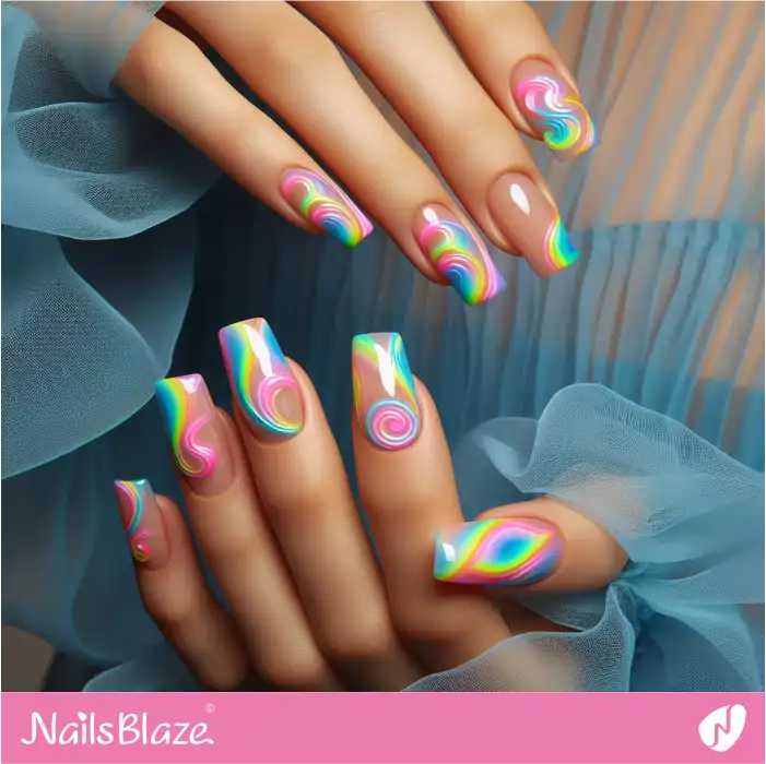 3D Pastel Neon Design on Nails | Swirl Nails - NB4511