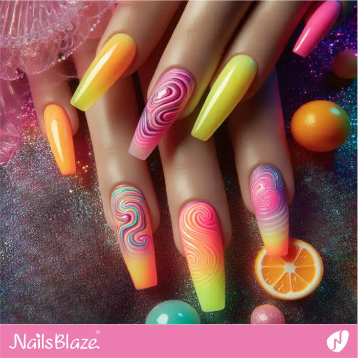 Summer Nails with Neon Swirls | Swirl Nails - NB4512