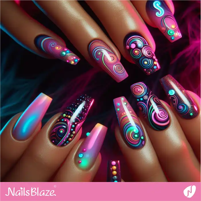 Neon Effect Spiral Swirls on Nails | Swirl Nails - NB4513