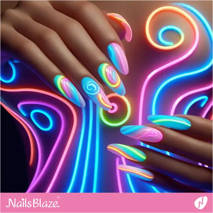 Colorful Neon Swirls for Party Night | Swirl Nails - NB4514