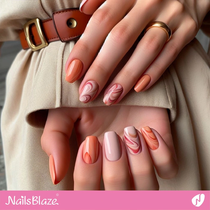 Pink Nails with Orange Swirls | Swirl Nails - NB4551