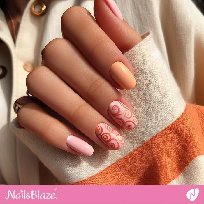 Orange Spiral Swirl Accents for Pink Nails | Swirl Nails - NB4557