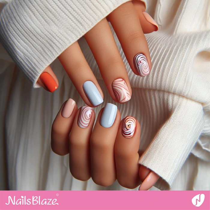 Nails with Orange and Pink Swirls | Swirl Nails - NB4558