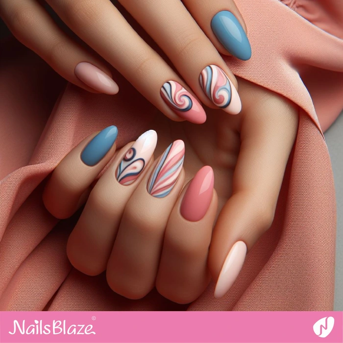 Pink and Blue Swirls Nails Design | Swirl Nails - NB4537