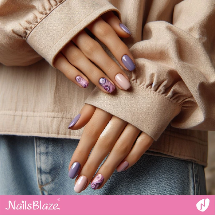 Pink and Purple Swirl Accents | Swirl Nails - NB4559