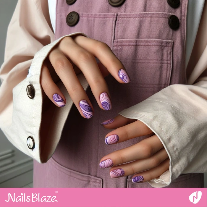 Short Nails with Pink and Purple Swirls | Swirl Nails - NB4561