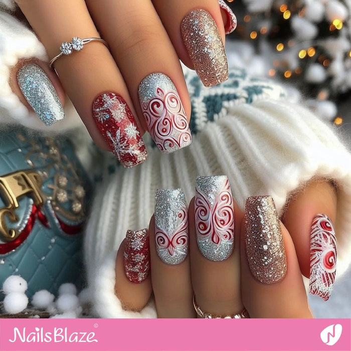 Red and White Swirl Nails for Winter | Swirl Nails - NB4547
