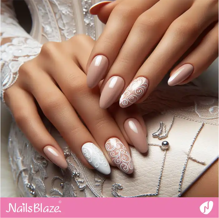 Nude Nails with White Swirls Design | Swirl Nails - NB4515