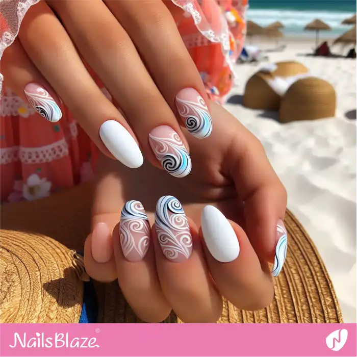 Matte Nails with White Swirls Design | Swirl Nails - NB4516