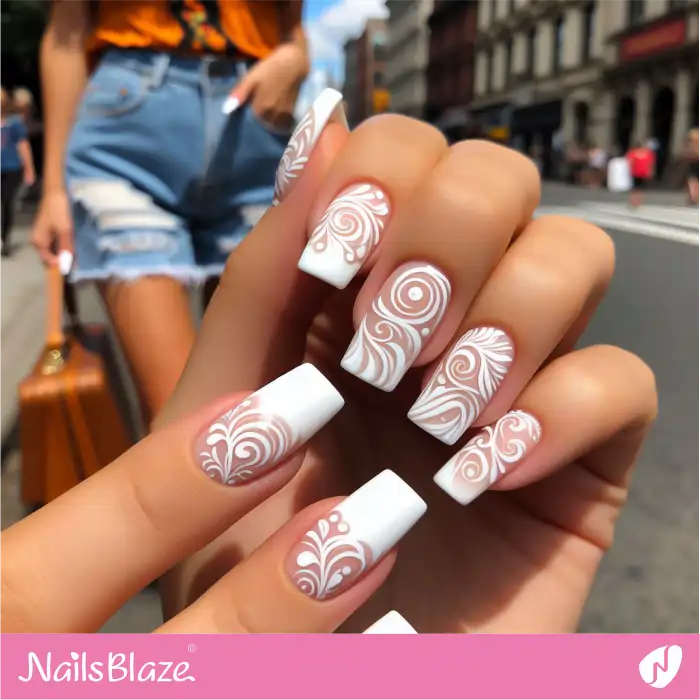 Swirls and French Tips Design | Swirl Nails - NB4517
