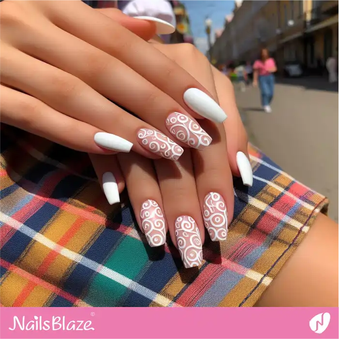 White Nails with Swirl Accents | Swirl Nails - NB4519