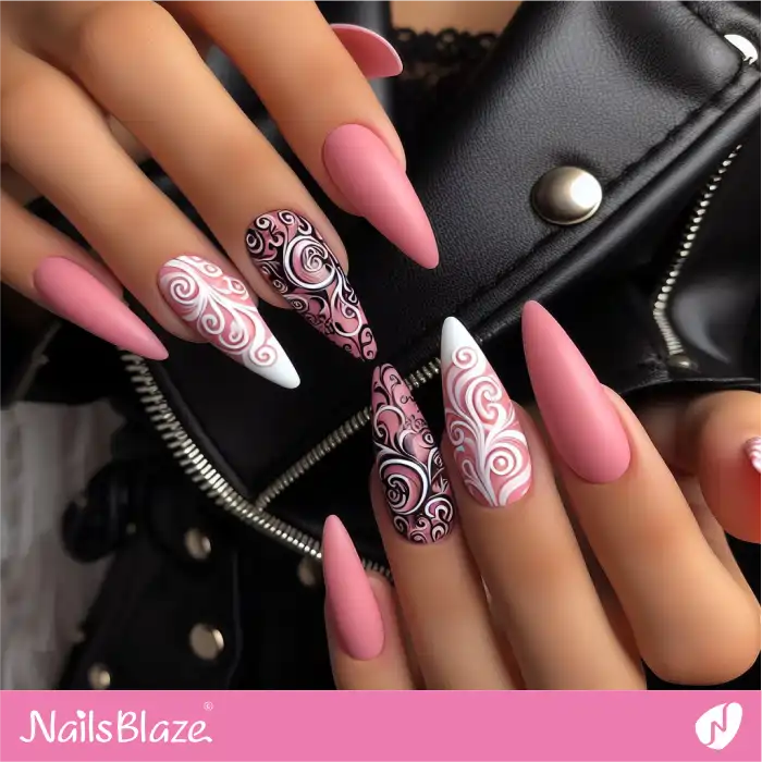 Swirl Design Stiletto Nails | Swirl Nails - NB4530