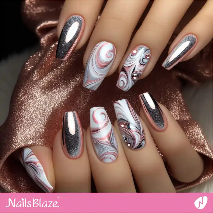White and Pink Marble Swirl Nail Art | Swirl Nails - NB4533
