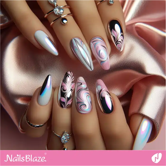 White and Pink Marble Swirl Nail Design | Swirl Nails - NB4534