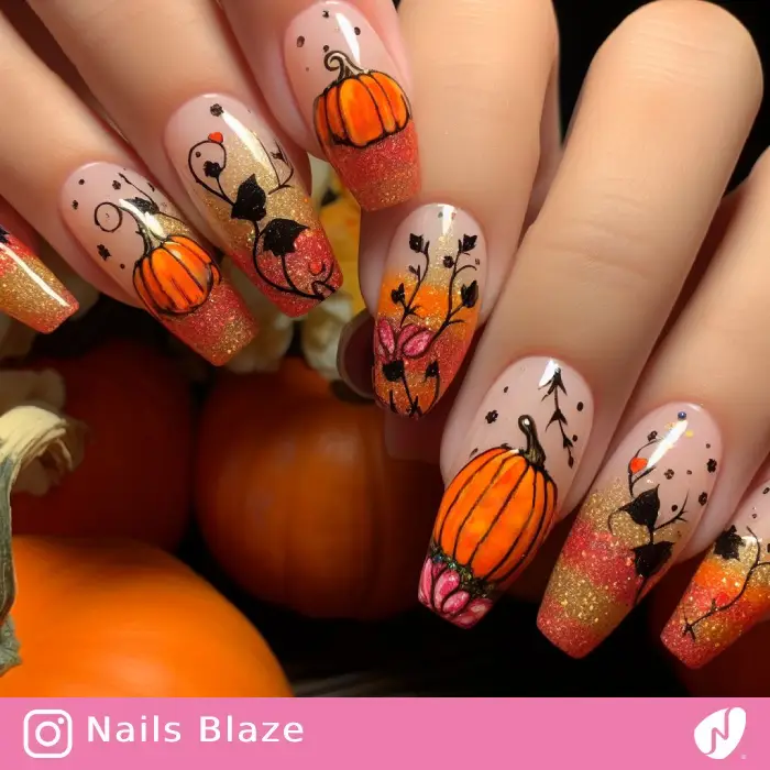 Glitter Pumpkin Nails | Thanksgiving | Holiday- NB1056
