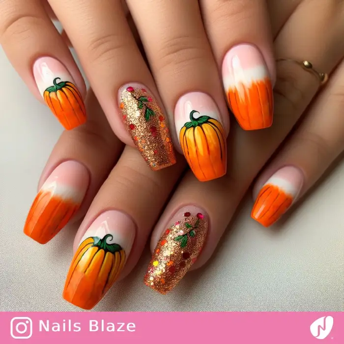 Glitter Pumpkin French Nails | Thanksgiving | Holiday- NB1057
