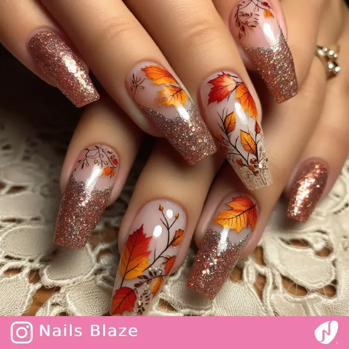 Glitter Fall Leaves Nail Art | Thanksgiving | Holiday- NB1064