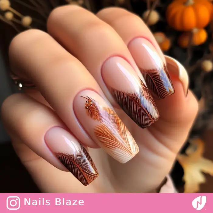 Turkey Feather Nail Design | Thanksgiving | Holiday- NB1136
