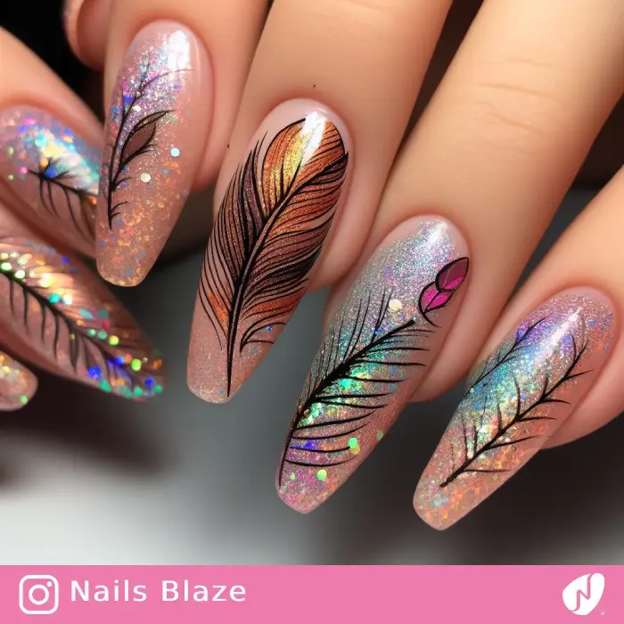 Glitter Turkey Feather Nails | Thanksgiving | Holiday- NB1155
