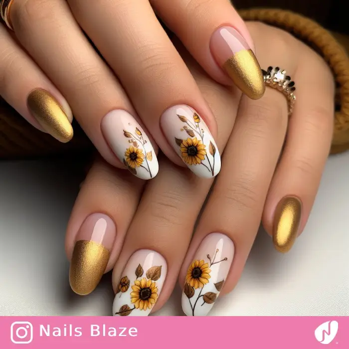 Gold Sunflower Nails | Thanksgiving | Holiday- NB1160