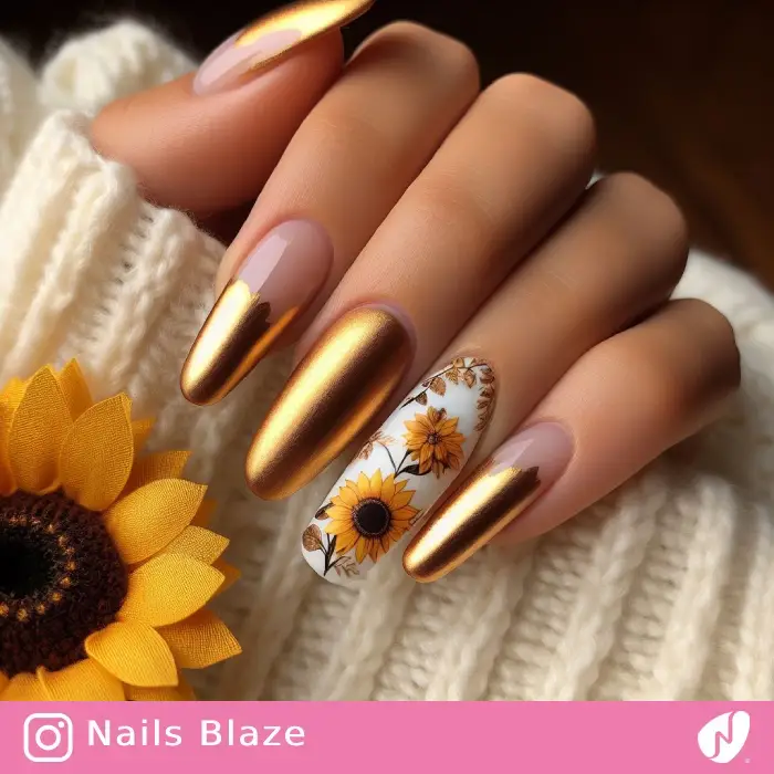 Sunflower Gold Nails | Thanksgiving | Holiday- NB1162