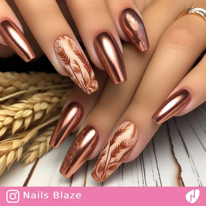 Rose Gold Wheat Nails | Thanksgiving | Holiday- NB1163