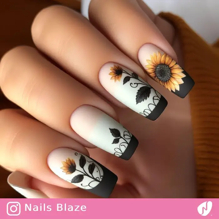 Sunflower French Nails | Thanksgiving | Holiday- NB1177