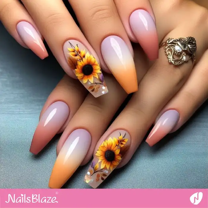 Ombre Nails with Sunflowers | Flower | Thanksgiving - NB1219