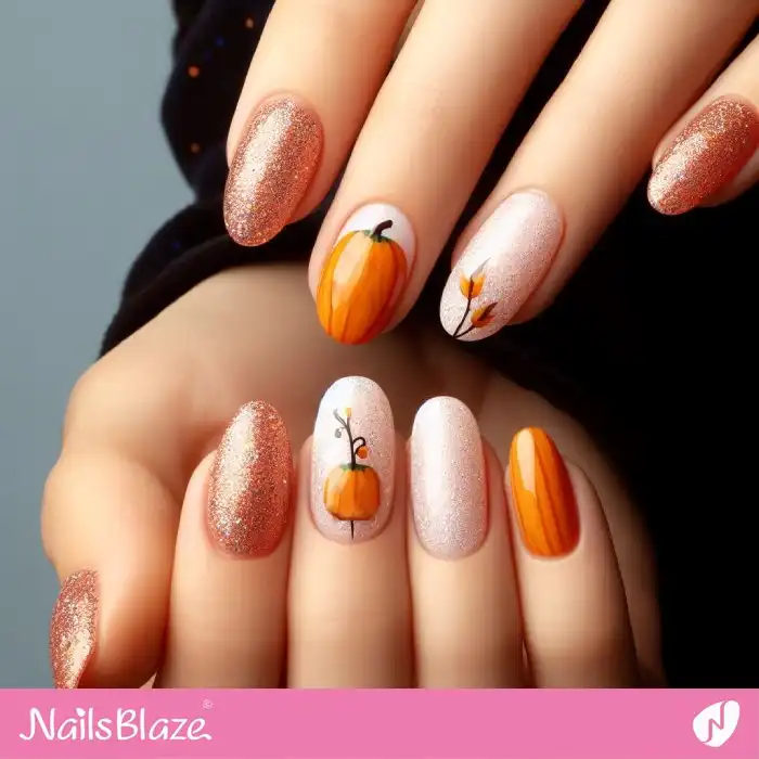 Pumpkin and Glitter Nail Art| Thanksgiving | Holiday- NB1223