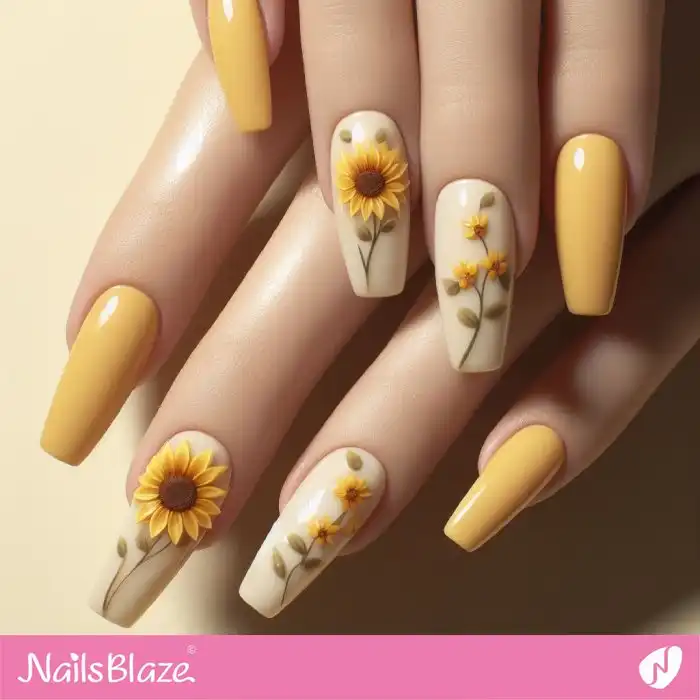 Pastel Yellow Sunflower Nails | Fall | Thanksgiving - NB1226