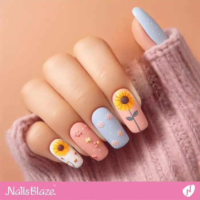 Pastel Colors Sunflower Nails | Flower | Thanksgiving - NB1228