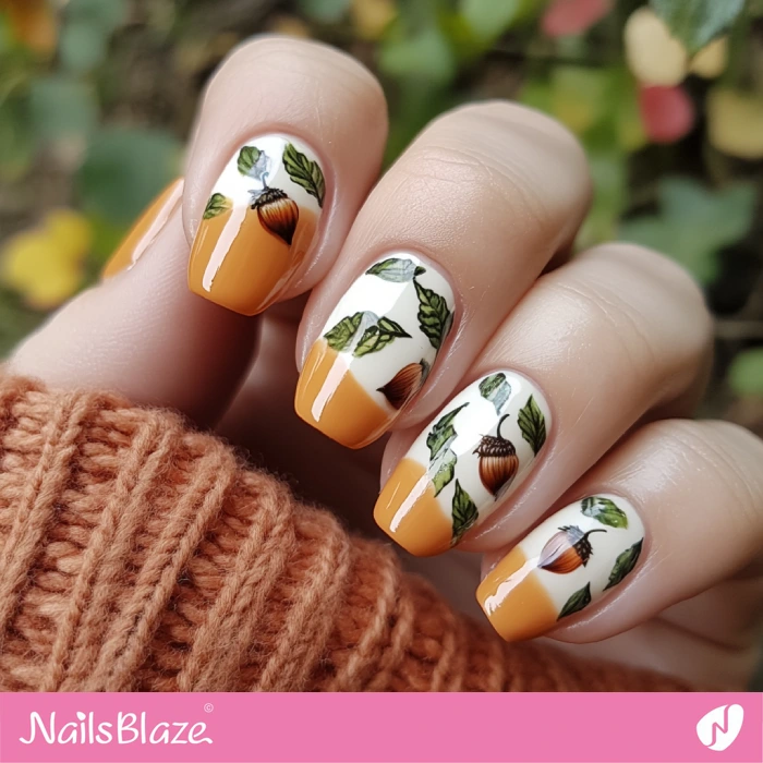 French Manicure Acorn Design | Thanksgiving Acorn Nails - NB6264