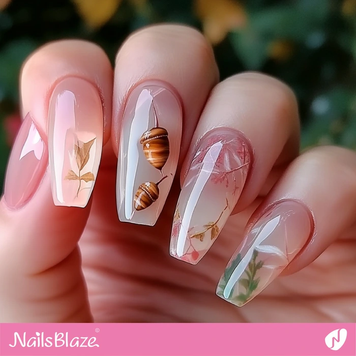 Stylish Glossy Pink Nails with Acorn | Thanksgiving Acorn Nails - NB6279