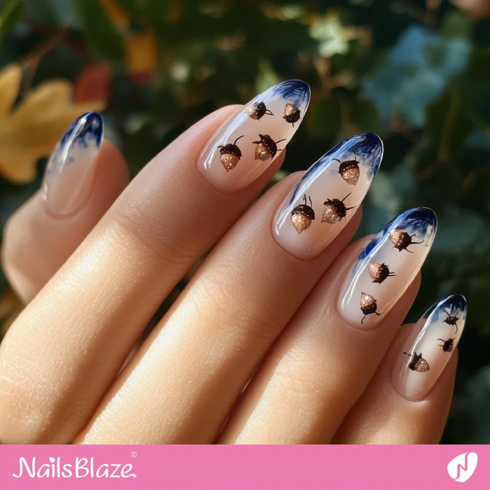 Blue Tip Nails with Acorn | Thanksgiving Acorn Nails - NB6269