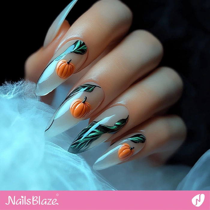 Russian Almond Nails Pumpkin Design | Classy Thanksgiving Nails - NB6349