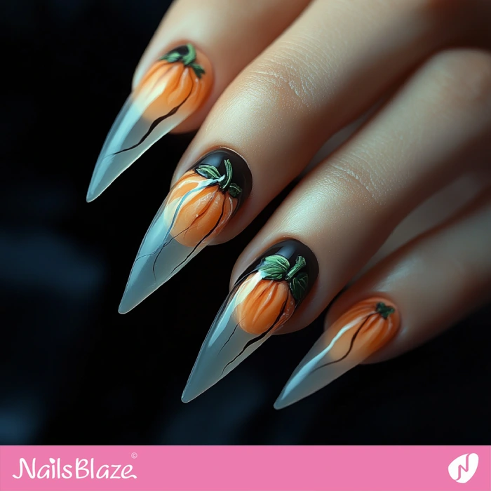 Transparent Nails with Pumpkin | Classy Thanksgiving Nails - NB6354