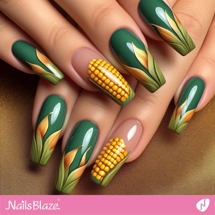 Corn Theme Nails Design | Thanksgiving Corn Nails - NB6181