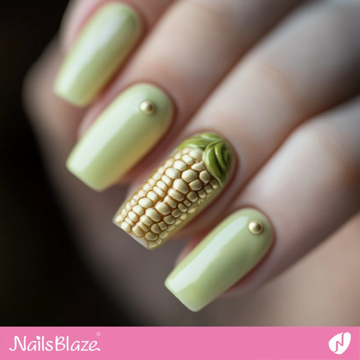 3D Corn Design for Soft Green Nails | Thanksgiving Corn Nails - NB6183