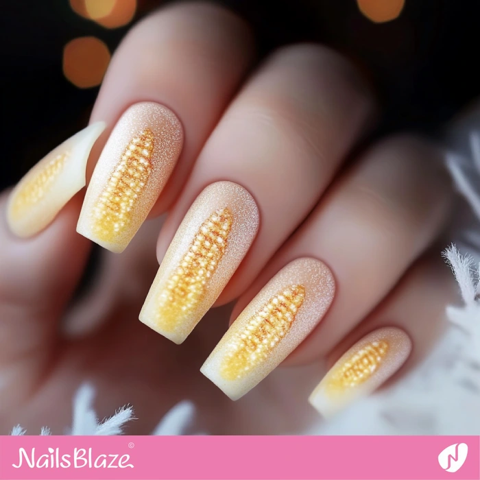 Corn Design for Ombre Glitter Nails | Thanksgiving Corn Nails - NB6186