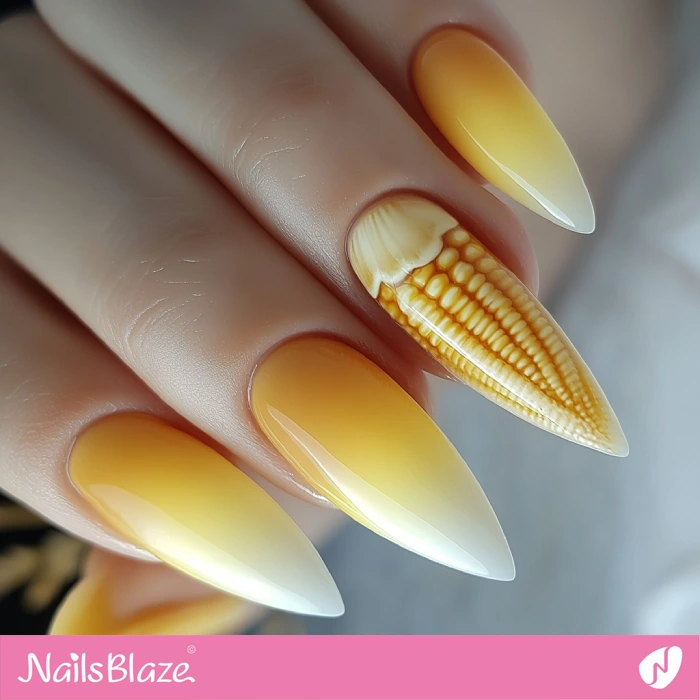 Ombre Yellow Nails and 3D Corn Accent | Thanksgiving Corn Nails - NB6188