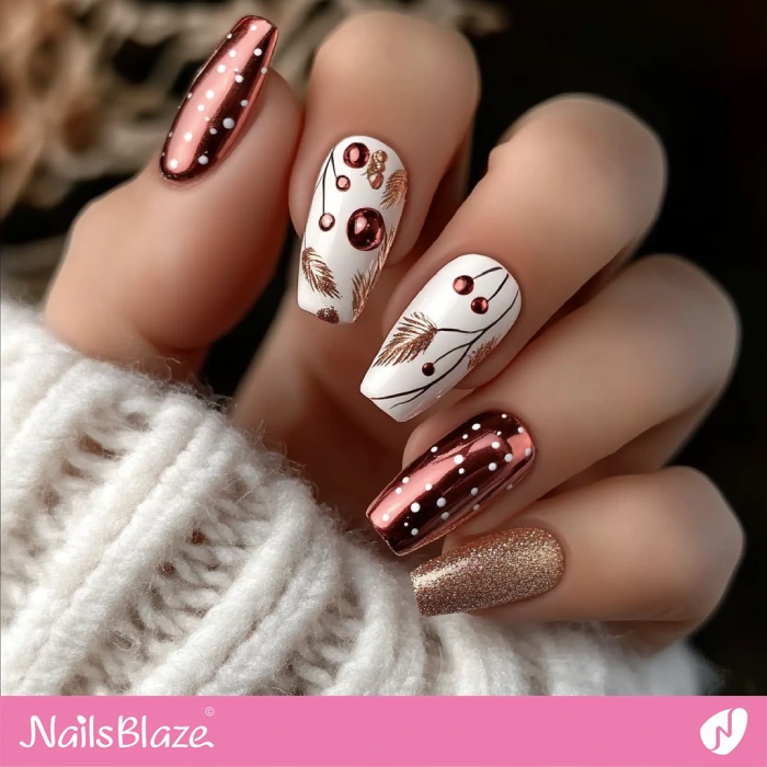 Chrome Design Cranberry Nails | Thanksgiving Cranberry Nails - NB6198